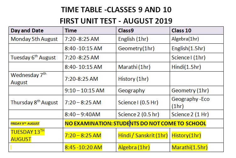 time table1